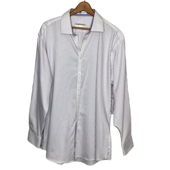 Jhane Barnes Mens 16.5 32/33 Large L White Purple Stripe Non Iron Slim Fit Shirt - Picture 1 of 4